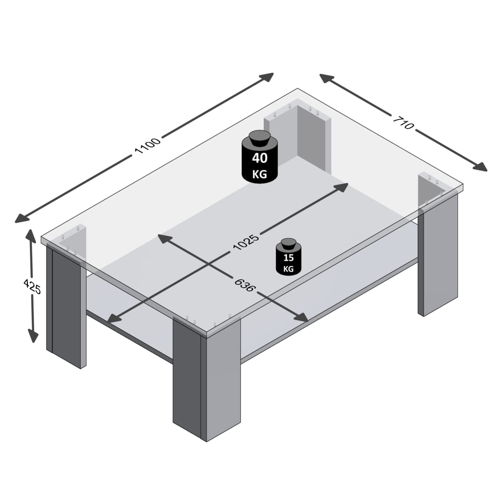 Table basse FMD avec étagère marron chêne