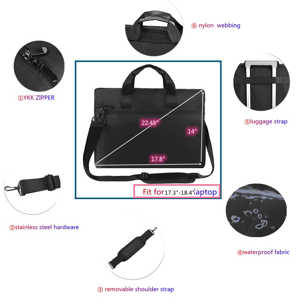 Hochwertige schwarze Laptoptasche (17,3–18,4 Zoll) mit Schultergurt, DVD-Player-Tasche, Malkartontasche, passend für Dell, HP, ASUS, MacBook Pro, 2-lagiges Design, robust, leicht