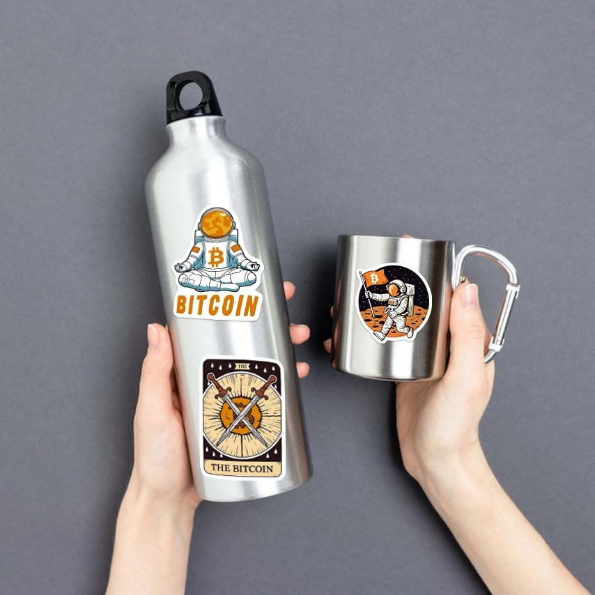 50-Piece Bitcoin Crypto Sticker Pack – Cryptocurrency Decal for Laptop, Water Bottle, Phone, Journal – Waterproof Vinyl, Aesthetic Space Miner, Gift for Traders & Investors