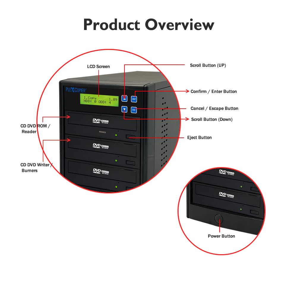 PlexCopier 24X 1 to 3 CD DVD M-Disc Supported Duplicator Copier Tower with Free Copy Protection
