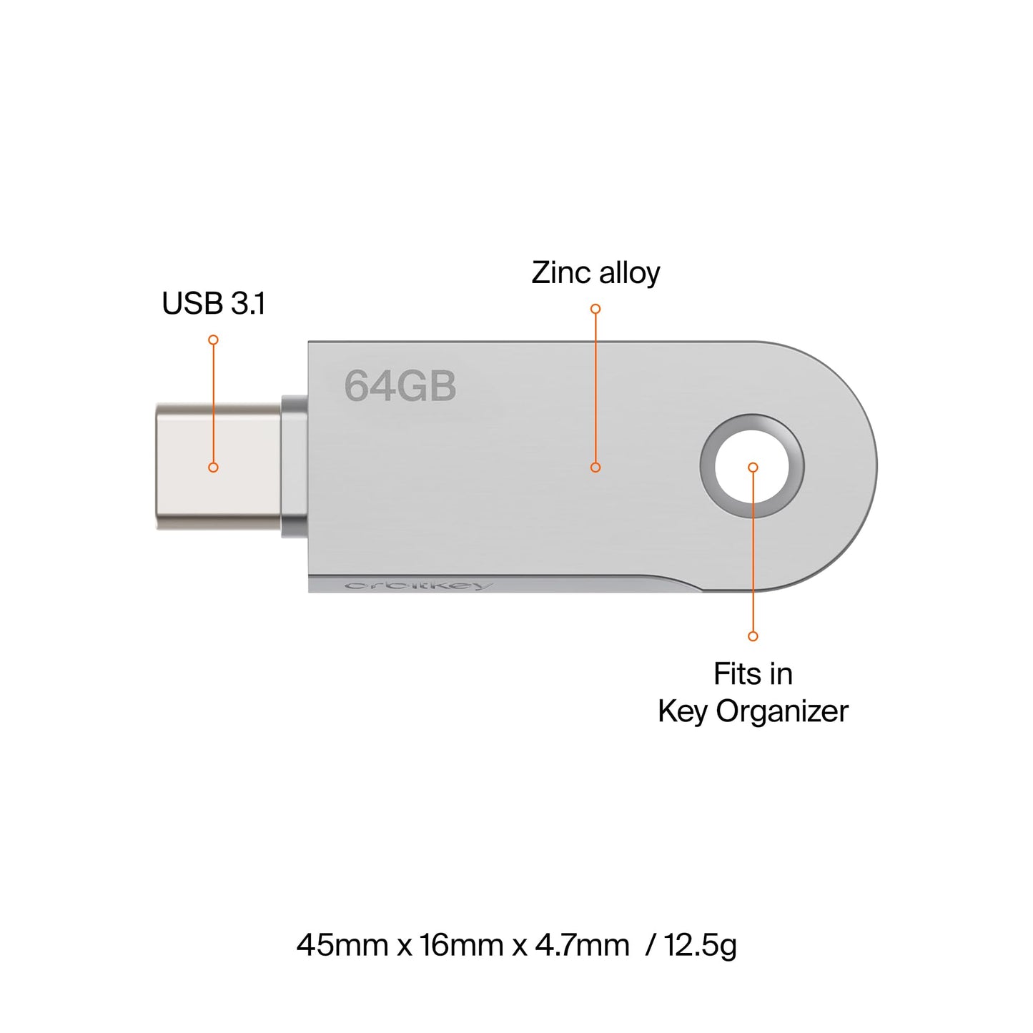 Orbitkey USB-C | USB-Stick mit Schnellübertragungschip | Schlankes Profil, kompatibel mit Orbitkey Schlüsselorganizer und Schlüsselring