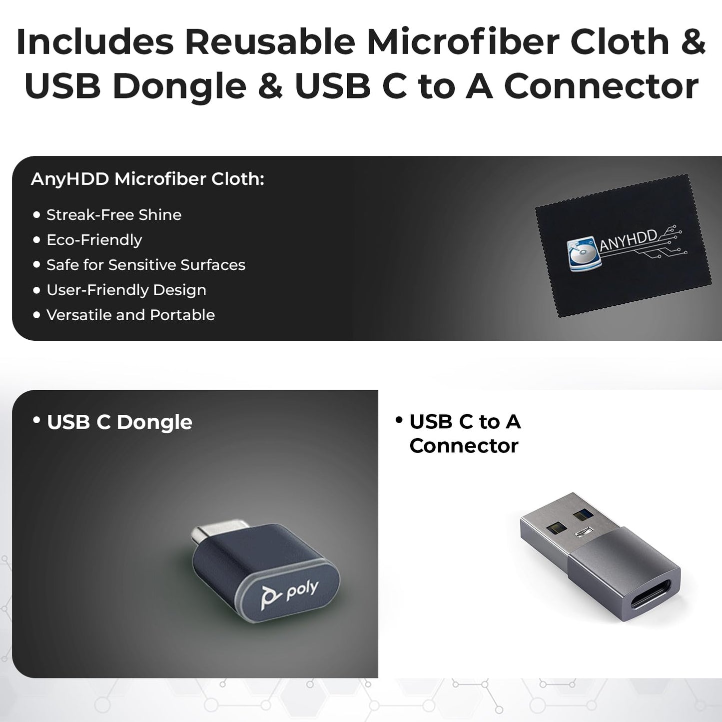 Poly Voyager 4320 UC Kabelloses Headset & Ladestation – Stereo-Kopfhörer mit geräuschunterdrückendem Mikrofonarm + Ladestation + USB-C-auf-A-Adapter + USB-C-Dongle + USB-Netzkabel + Tasche + Mikrofasertuch