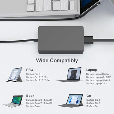 Surface Book Ladegerät, AYNEFF 15V 4A 65W Surface Pro Netzteil, kompatibel mit Microsoft Surface Book, Surface Laptop, Surface Pro 9, Pro 8, Pro 7, Pro 6, Pro 4, X, Surface Go, 1,8 m DC-Kabel mit USB 5V