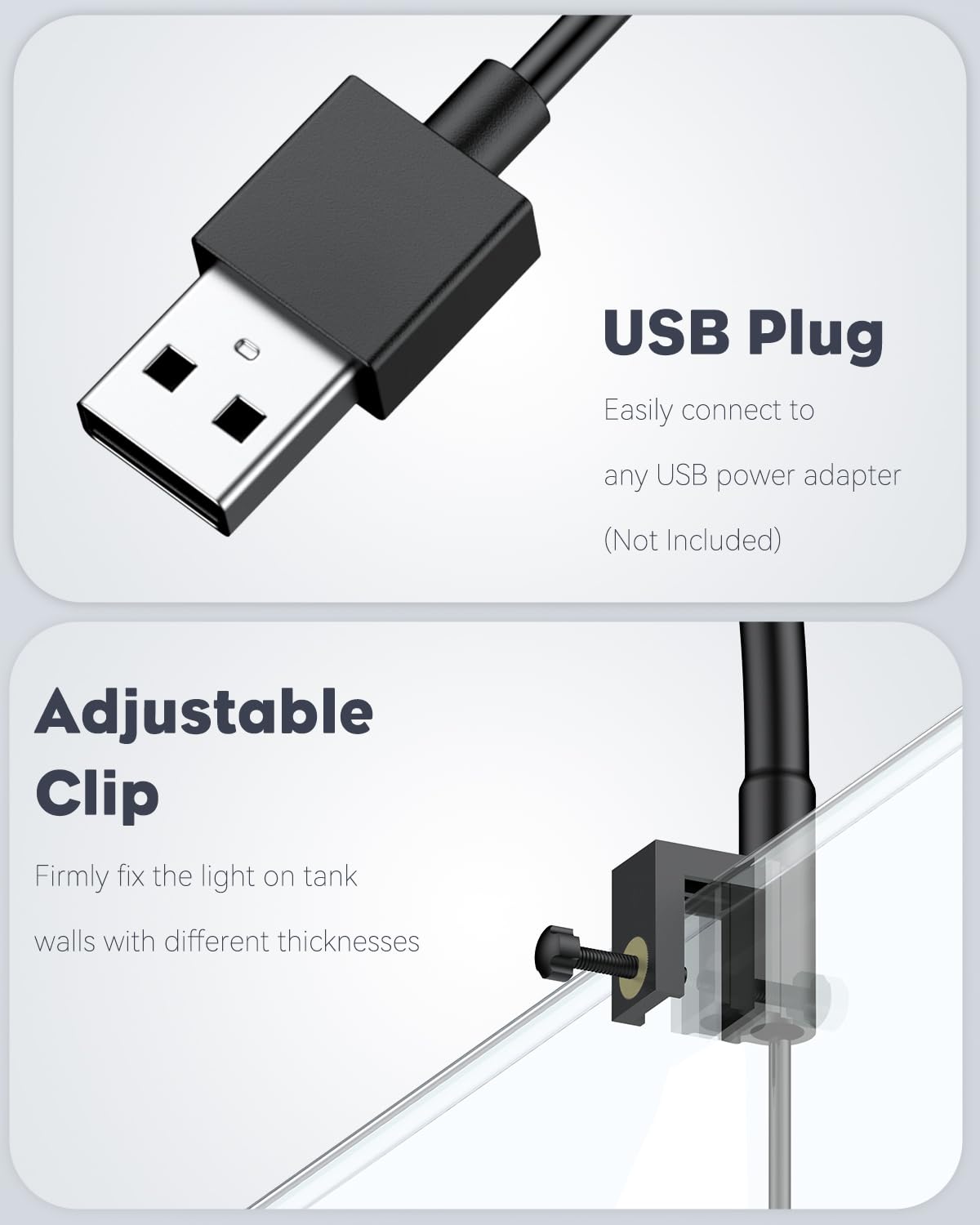 Pawfly 6 W LED-Aquarienleuchte für 1 bis 5 Gallonen Aquarien, Clip-On-Aquarienleuchte, USB-betriebene Aquariumlampe mit Vollspektrum, dimmbare weiße, blaue, rote und grüne Lichter mit Timer (Adapter nicht im Lieferumfang enthalten)