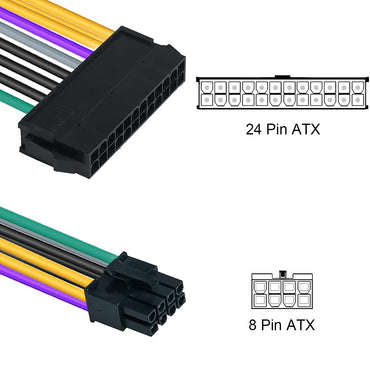24 Pin to 8 Pin ATX, PSU Power Supply Adapter Cable for DELL Optiplex Motherboards 3020 7020 9020 30cm 12-inch 18AWG
