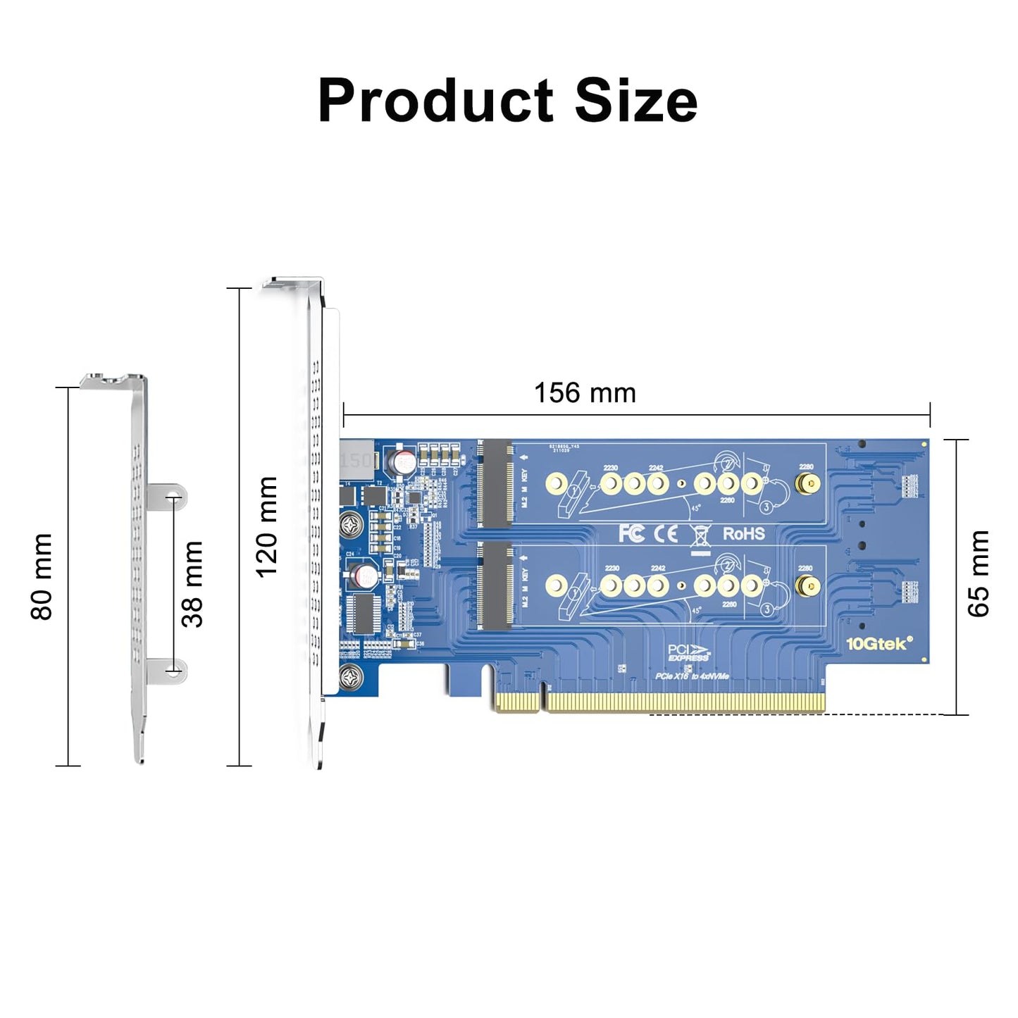 PCIe 3.0 zu NVMe (4) M.2 Adapter für M.2 (M Key) SSD, PCIe x16, erfordert BIOS-Unterstützung für Bifurkation