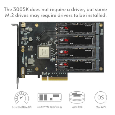 Quad PCIe4.0 NVMe M.2 SSD-Adapterkarte – PCI Express 4.0 x8-Karte unterstützt 4x M.2 NGFF PCIe NVMe SSDs für Mac & PC (IX8024-Switch) – Unterstützt Mainboards ohne Bifurkation (3005K)