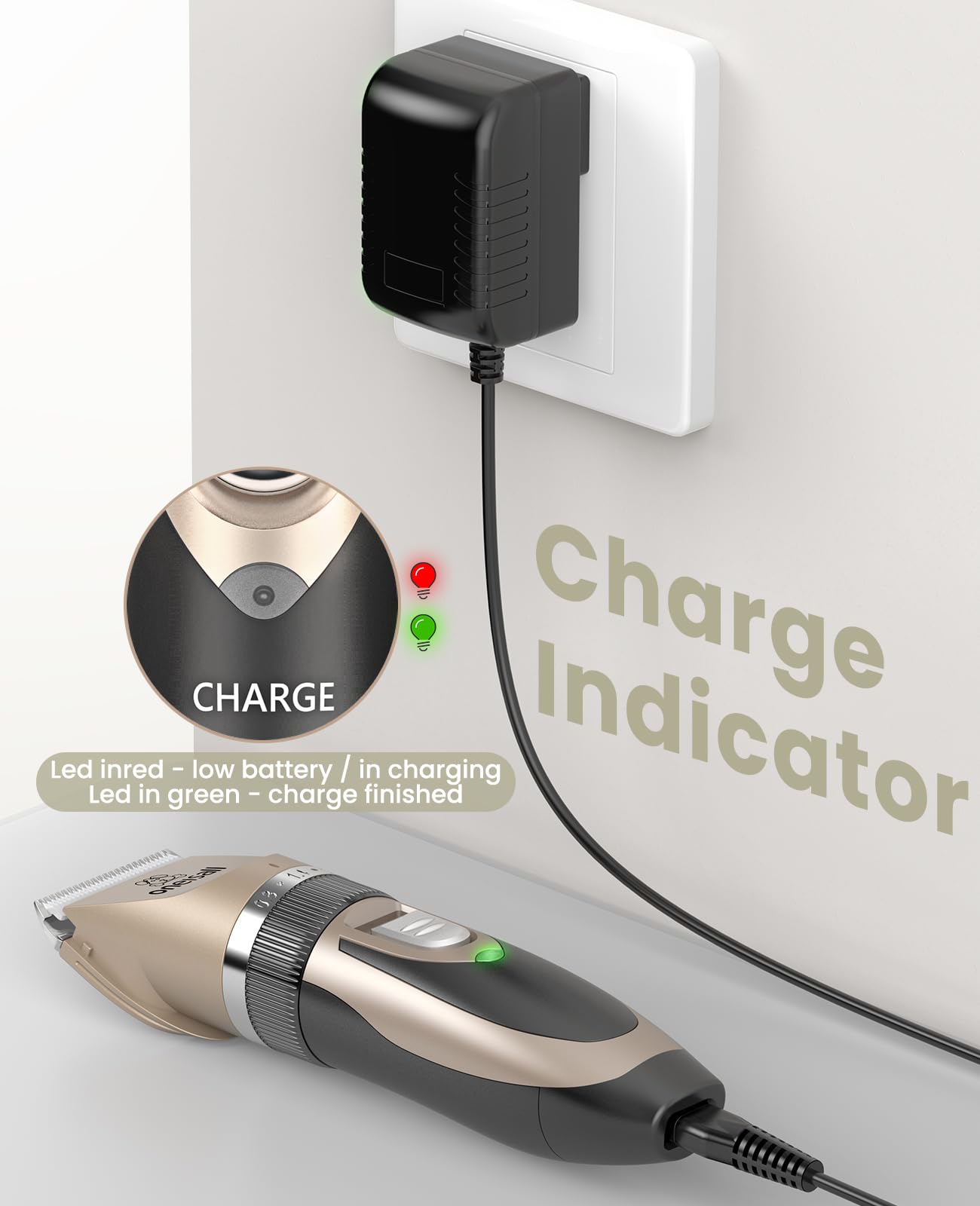 oneisall Geräuscharmes Ersatz-Ladekabel für Hundehaarschneidemaschinen 26225202-003DE/P2/X3/X2/C61/N6/A11/K52NTS