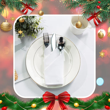 OTR ORVETEX Weihnachts-Stoffservietten, weiß, 50 x 50 cm, waschbare Polyester-Servietten mit gesäumten Kanten für Abendessen, Weihnachten, Hochzeiten, Bankette und Tischdekoration (Weiß, 24er-Packung)