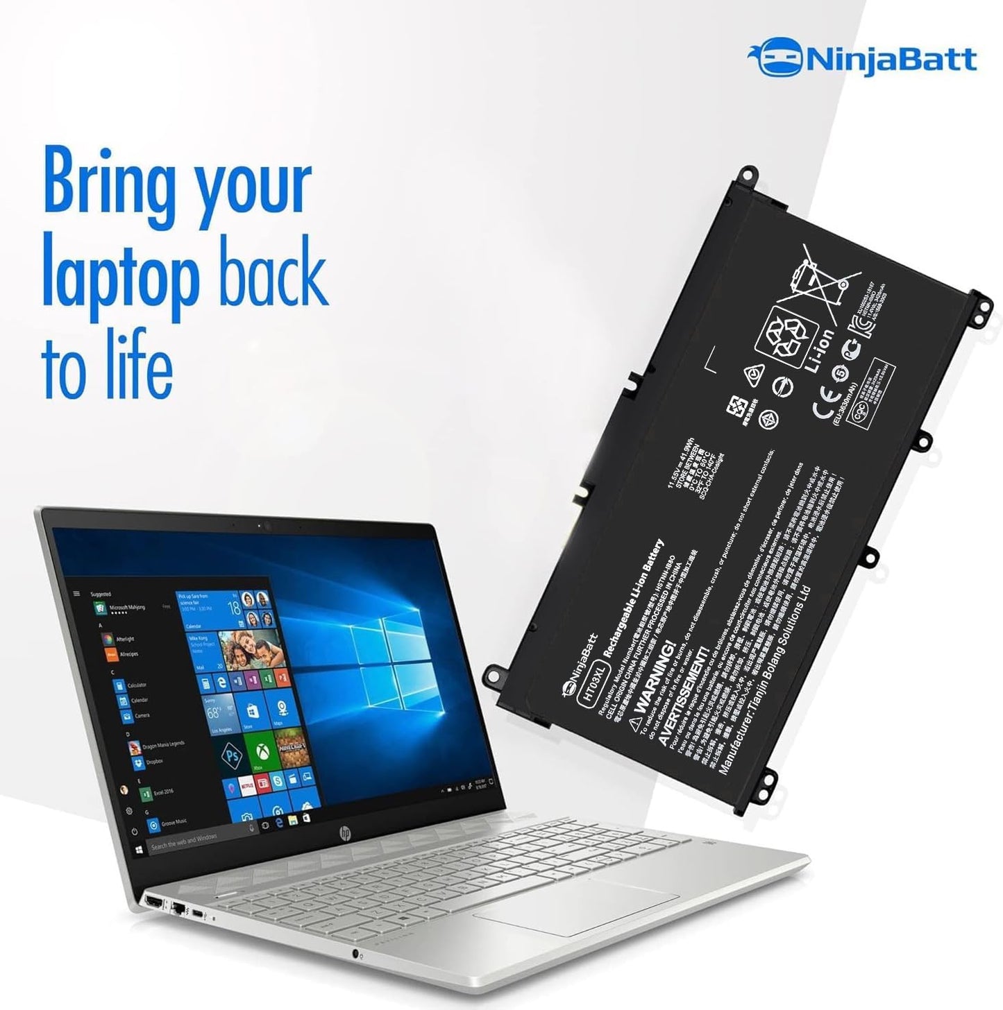NinjaBatt HT03XL Akku für HP L11119-855 HW03XL Pavilion 15-DB Serie 14M-DH0003DX 14M-DH1003DX 15T-CS200 15-DY0013DX 15-DY1023DX 15-DY1751MS 15-CS3073CL