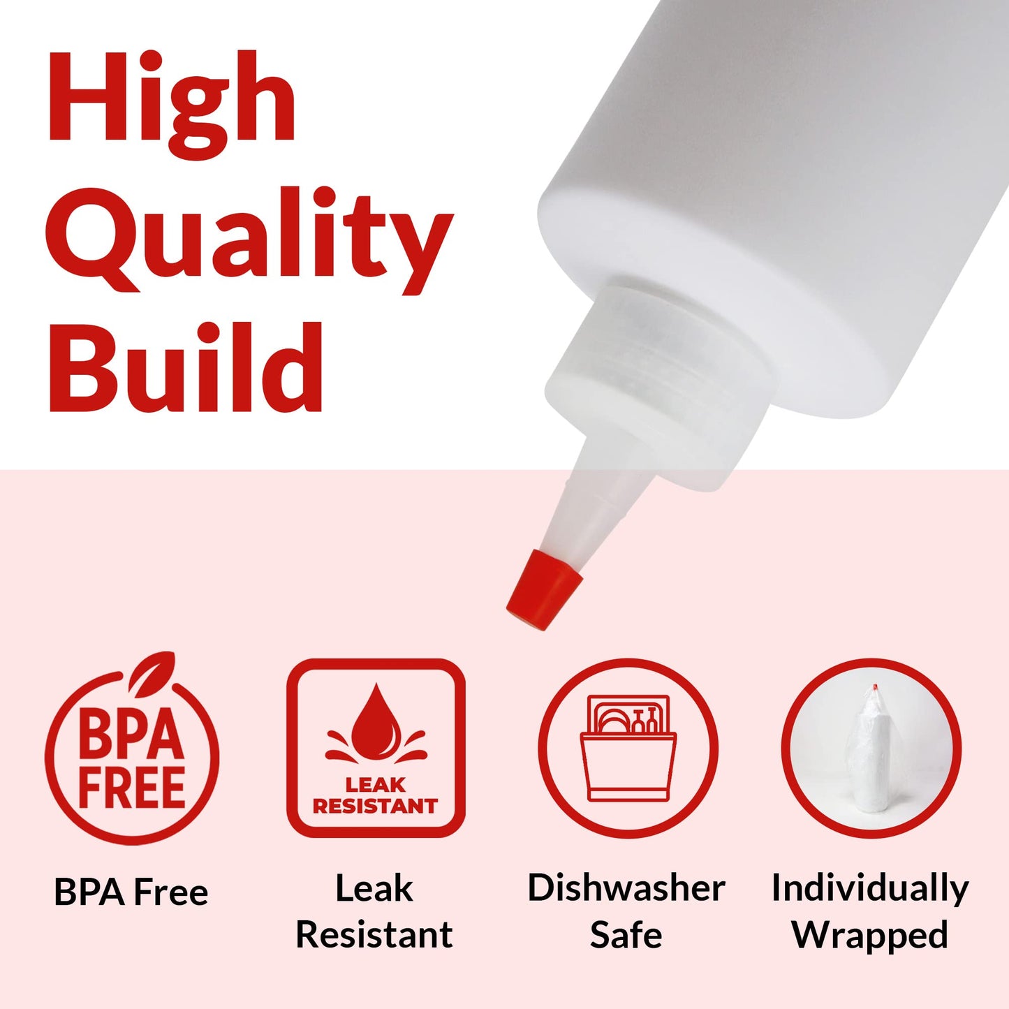 Reli. Plastic Squeeze Bottles, 16 oz. | 10 Pack | Condiment Squeeze Bottles for Sauces | Clear w/Red Tip Cap | 16 Ounce Hot Sauce, Ketchup | Condiments, Olive Oil, Glue