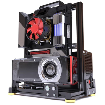 PC-Testbench mit offenem Rahmen, DIY-Motherboard-Gehäuse-Rack aus Aluminium, unterstützt ITX/MATX/ATX (ATX) 120 240 360, Flüssigkeitskühlung, vertikales Übertakten