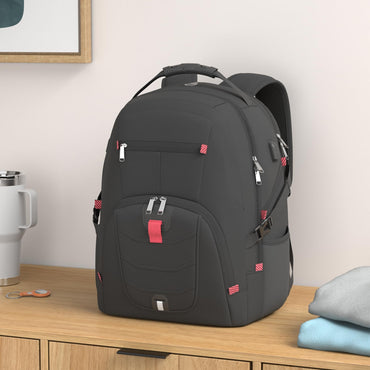 NUBILY Laptop-Rucksack, 17 Zoll, wasserdicht, extra groß, TSA-konform, diebstahlsicher, ideal für Uni, Business und Freizeit, mit USB-Ladeanschluss, Gaming-Rucksack für Damen und Herren, Schwarz, 45 l