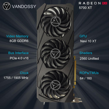 Radeon RX 5700 XT Grafikkarte, 8 GB GDDR6 256-Bit RDNA Architektur 1755/1905 MHz (Basis-/Boost-Takt) DirectX 12 HDMI DP PCIe 4.0 2K PC-Gaming-Grafikkarte für Büroanwendungen (RX 5700 XT - Triple Fan)