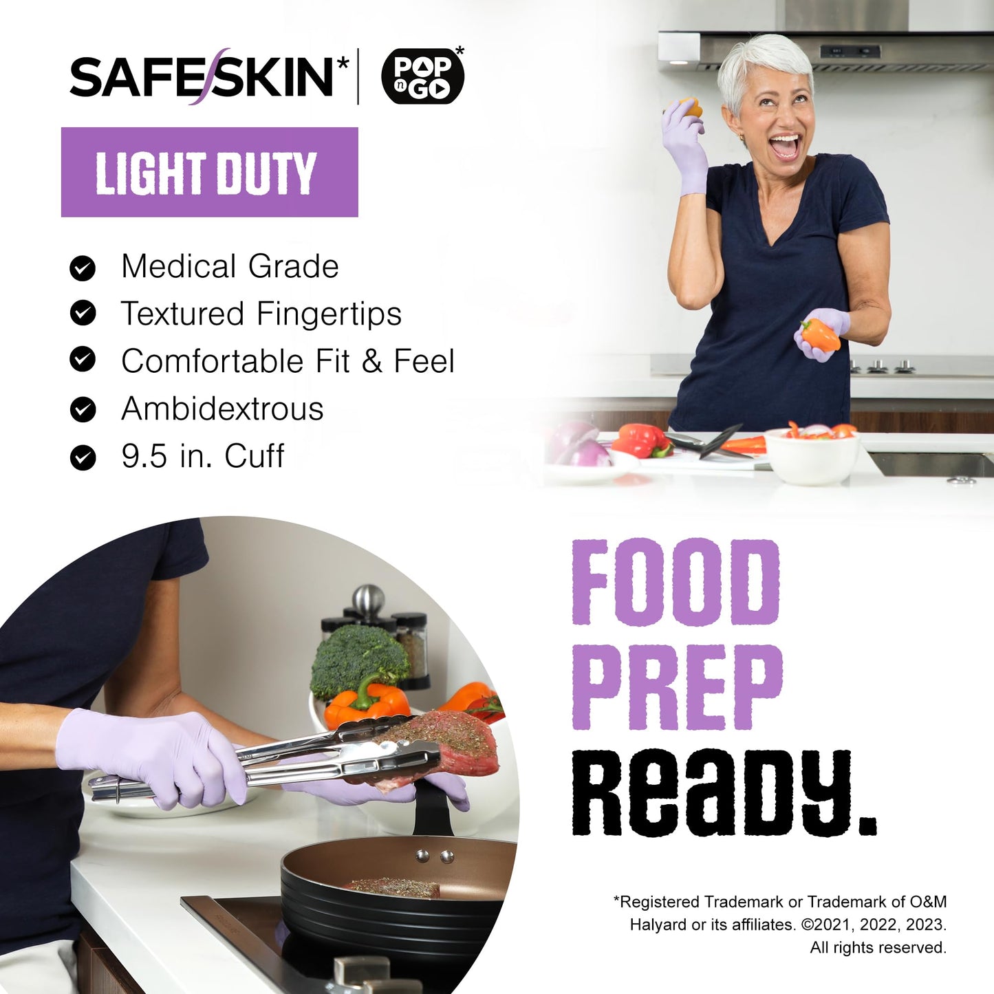 SAFESKIN Nitril-Einweghandschuhe, 50er-Packung, leichte Ausführung, mittlere Größe, puderfrei – für Lebensmittelverarbeitung, Erste Hilfe, Haarfärbemittel, Baby- und Tierpflege – Premium-Untersuchungshandschuhe