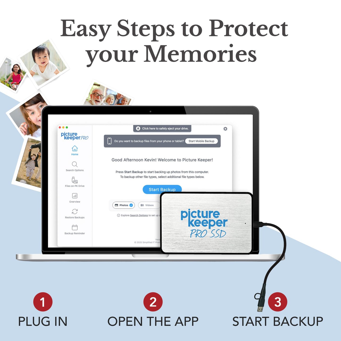 Picture Keeper PRO Tragbare Festplatte 500 GB – USB-Festplatte für PCs, Macs, Laptops und Computer, 1/2 Terabyte tragbarer externer SSD-Speicher für Fotos, Videos und mehr – 500 GB, Silber