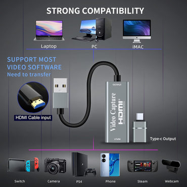 Papeaso Videoaufnahmekarten, 4K HDMI zu USB 3.0 Videoaufnahmegerät, 1080P HD 60fps Live-Übertragung und Aufzeichnung von Video und Audio für Gaming, Streaming, Unterricht, Videokonferenzen (Silber)