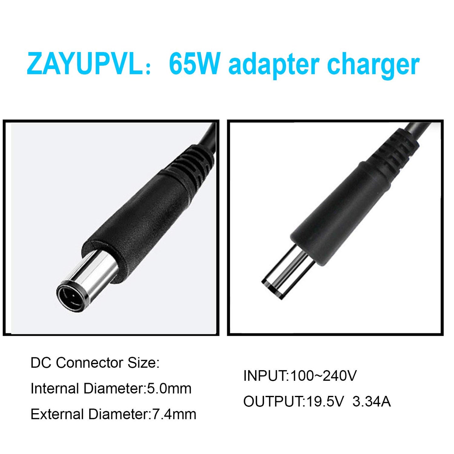 ZAYAUPVL 65W 7,4mm Stecker Ersatz-Netzteil für Dell Latitude 3190 7470 5580 7280 LA65NS2-01 E5570 E7450 E6430 E6410 E6440 E7440 E7470 E5440 E5470 E7240 Laptop-Netzkabel