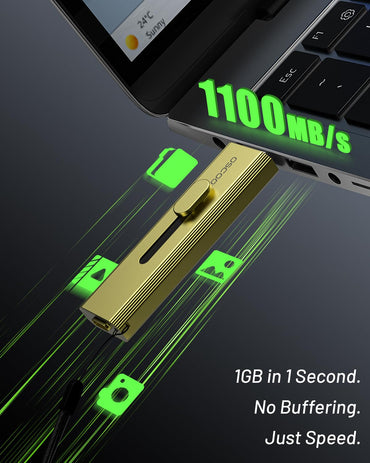 Externe SSD OSCOO 1 TB, bis zu 1000 MB/s, tragbare SSD-Festplatte, USB 3.2 Gen 2 Dual-USB-C- und USB-A-Anschlüsse, Push-Pull-Design, USB-Laufwerk für iPhone 15/16/17, Android, Mac, Laptop, Spielekonsolen und PS5
