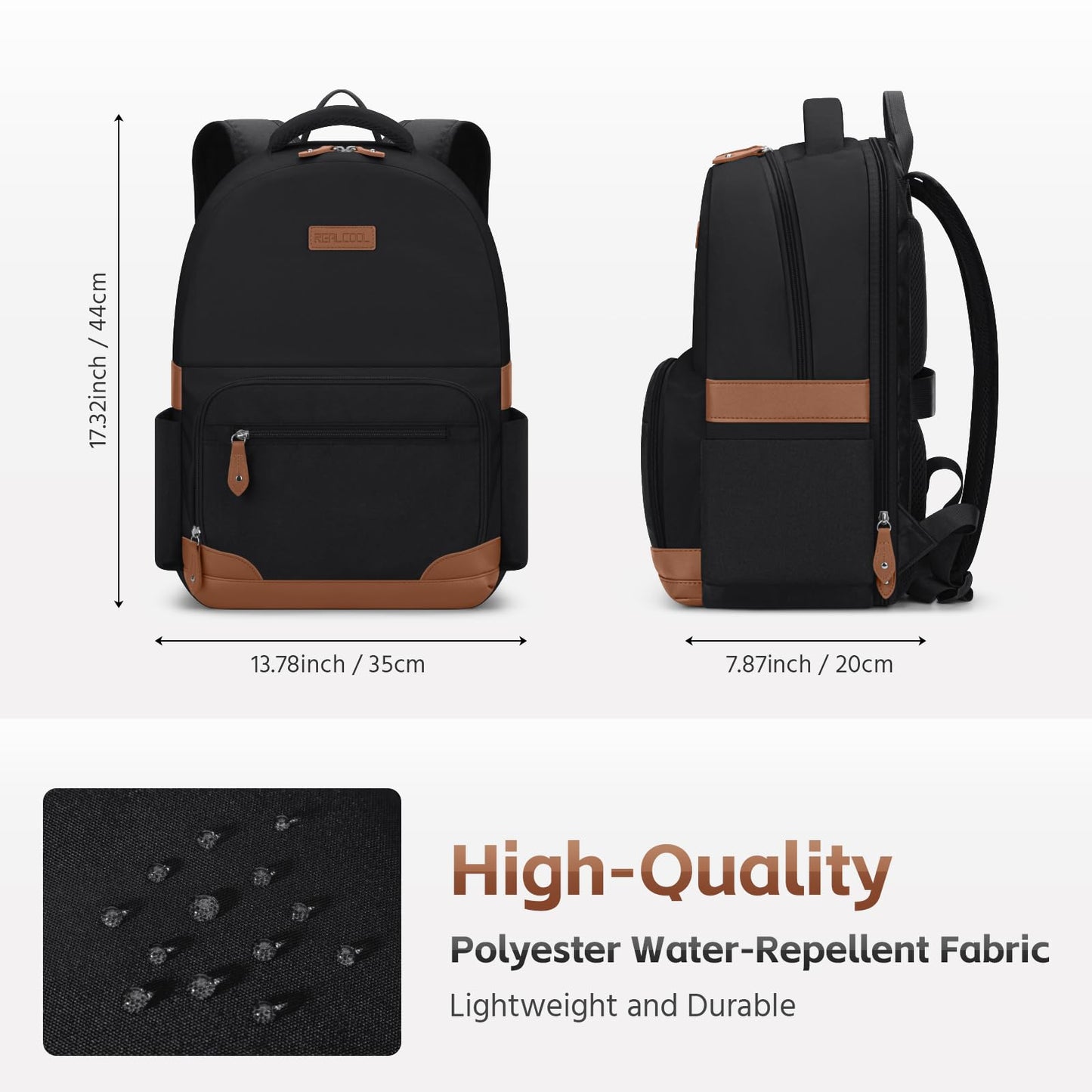 RealCool Laptop Backpack, 31L Travel Backpacks Gift for Women Men, Fits up to 15.6-17 Inch,Water Resistant College Bookbag, for School Business Trip (Black)