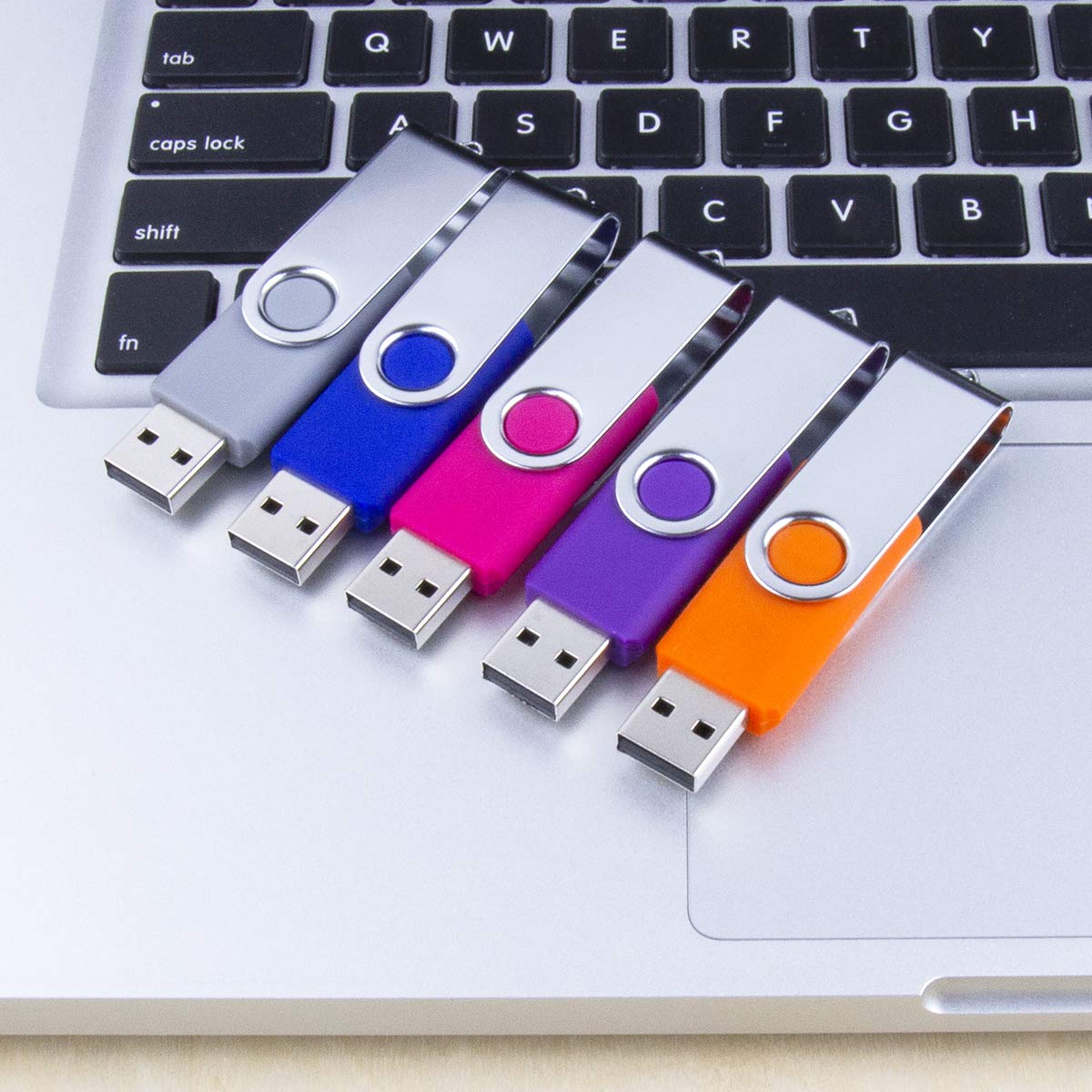 SRVR 64GB USB-Stick, 5er-Pack USB-Sticks 64 GB, USB-Stick mit Trageschlaufe, drehbarer USB-Speicherstick aus Metall mit LED-Anzeige (5 Farben)