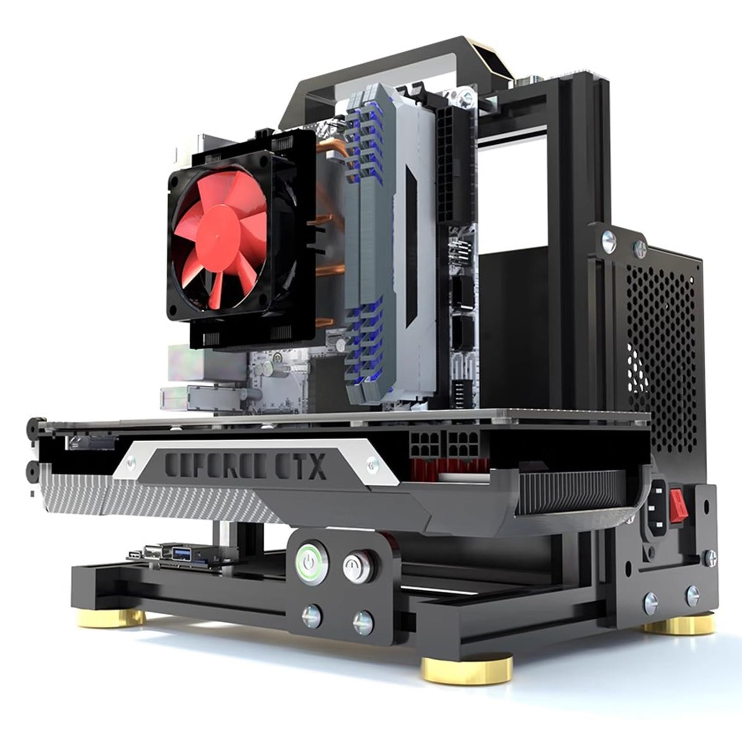 PC-Testbench mit offenem Rahmen, DIY-Motherboard-Gehäuse-Rack aus Aluminium, unterstützt ITX/MATX/ATX (ATX) 120 240 360, Flüssigkeitskühlung, vertikales Übertakten