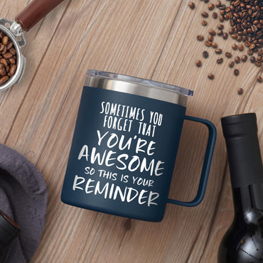 NOWWISH Inspirierender Kaffeebecher für Männer, 414 ml (14 oz) Vakuumisolierter Edelstahlbecher, „Du bist großartig“-Geschenk für Ehemann, Freund, Vater – Marineblau