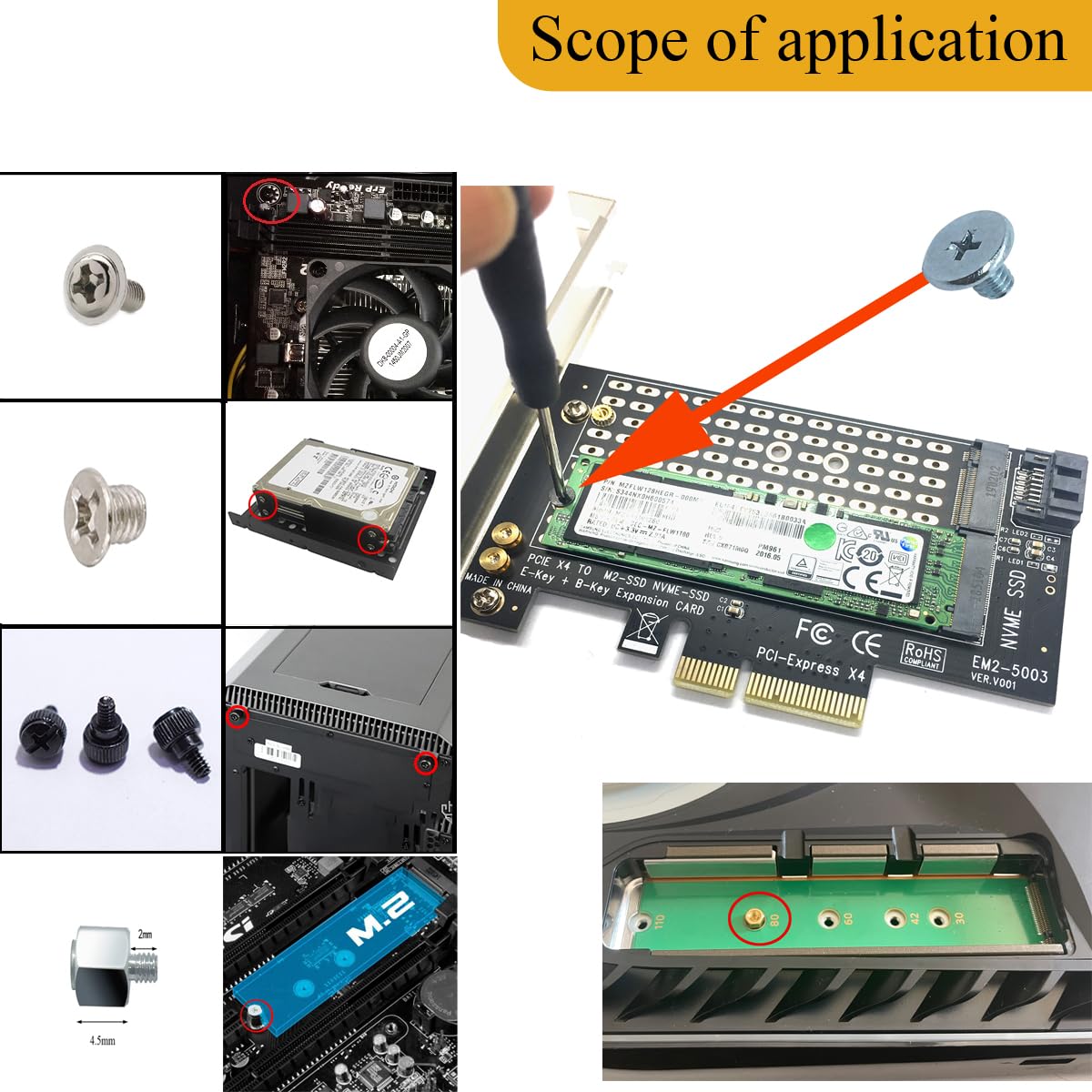 PCIe NVMe M.2 Mounting Screws Computer Screws Motherboard Standoffs Assortment Kit for Universal Motherboard, HDD, SSD, Hard Drive,Fan, Power Supply, Graphics, PC Case for DIY