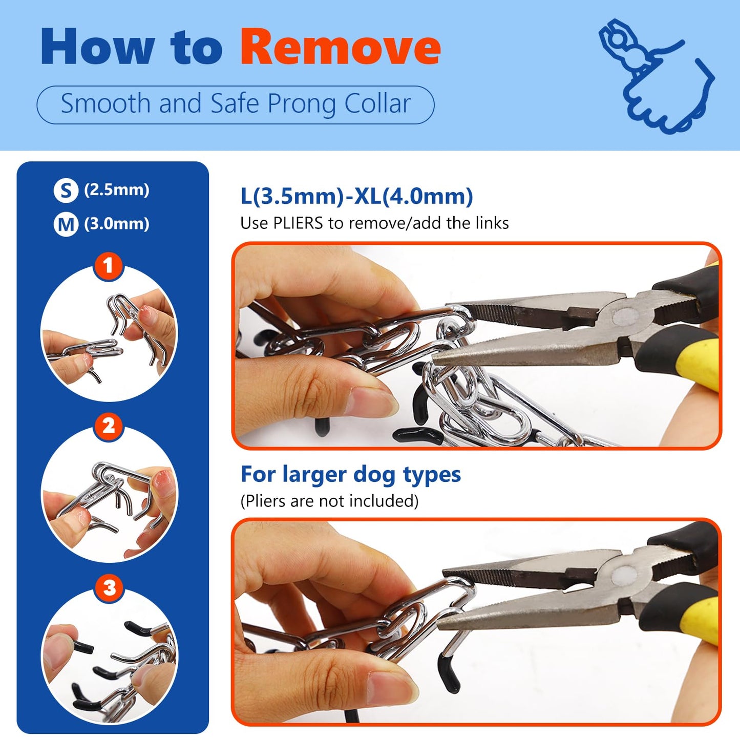 Supet Stachelhalsband für Hunde, verstellbares Würgehalsband mit Schnellverschluss für kleine, mittlere und große Hunde (inkl. einem zusätzlichen Glied)