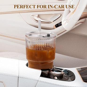 Snextek 20oz Glasbecher mit Deckel und Glasstrohhalmen, dickwandig für Eiskaffee, Smoothies, Cocktails und Säfte - elegant und robust für Zuhause, Büro und Reisen (transparent)