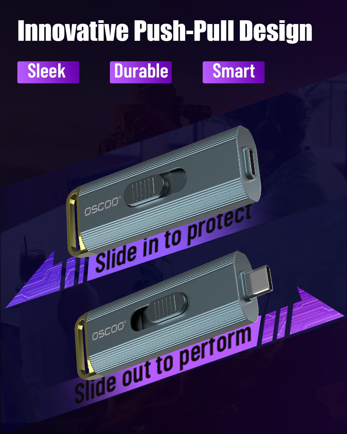 OSCOO 1 TB Portable SSD, bis zu 2100 MB/s, unterstützt Apple 4K 60fps ProRes, externe Festplatte USB 3.2 mit USB-C & A für iPhone 15/16/17, Android, Mac & PC, ideal für Fotografen und Content Creator