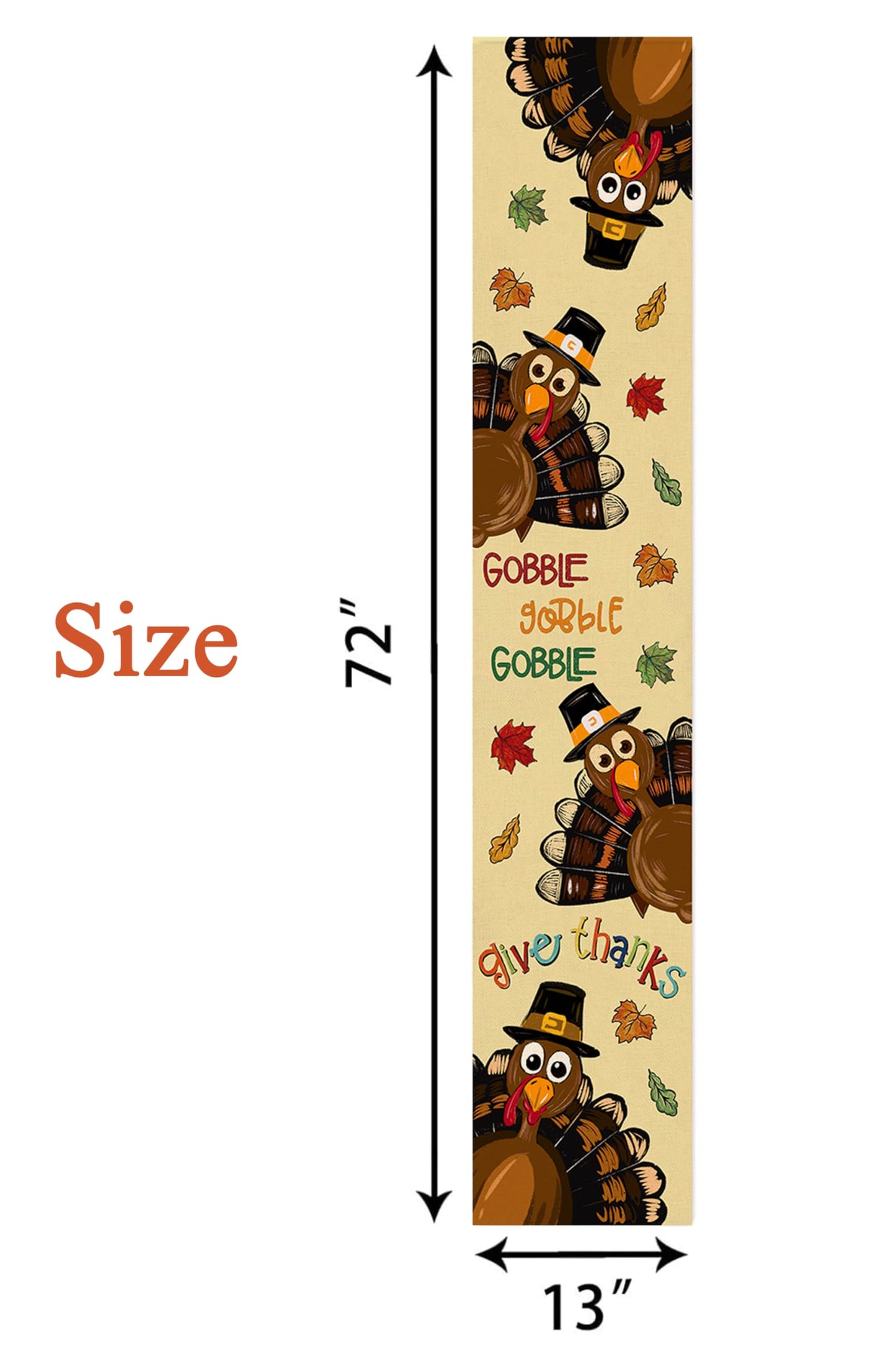 Tischläufer mit Truthahnmotiv, Ahornblätter und Thanksgiving-Motiv, 13 x 72 Zoll (ca. 33 x 183 cm), ideal als herbstliche Tischdekoration für Küche und Esszimmer.