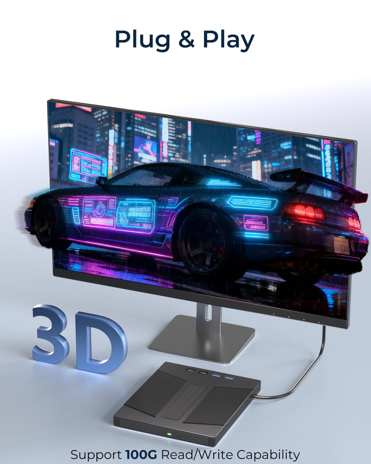 Taopjwr 100GB BDXL 7-in-1 Externes Blu-ray-Laufwerk, USB 3.0 & Typ-C High-Speed Blu-ray-Brenner & SD/TF-Kartenleser, kompatibel mit PC, Mac, Linux, Laptop und Desktop