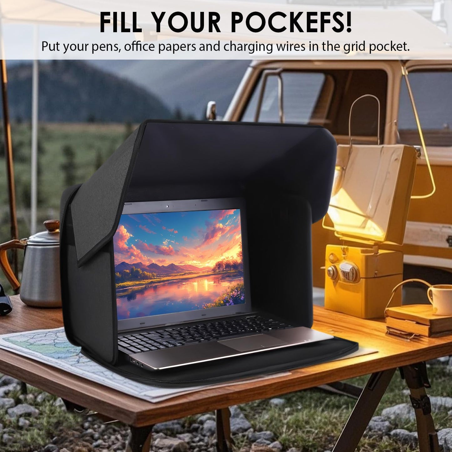 NAVASURE Laptop-Sonnenschutz für die Arbeit im Freien – Faltbarer Blendschutz und Sichtschutz für Outdoor-Arbeiter, Reisen und Camping – Passend für 15-16-Zoll-Laptops (Patent angemeldet)