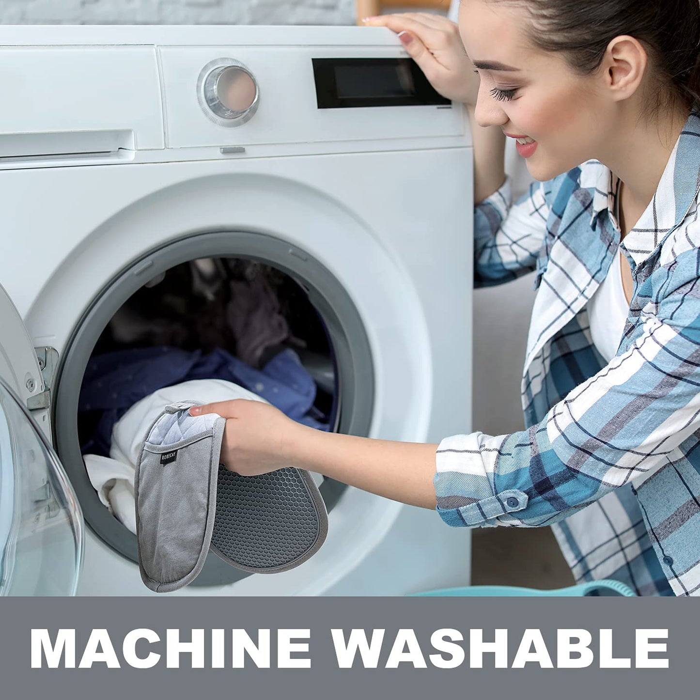 2-Pack Silicone Pot Holders for Kitchen Heat Resistant up to 500°F, Non-Slip Large Hot Pads with Pocket, Quilted Liner Trivets for Countertops Hot Pots and Pans (Gray)