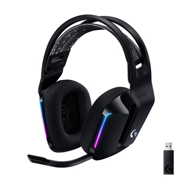 Logitech G733 Lightspeed Kabelloses Gaming-Headset mit Federbügel, LIGHTSYNC RGB, Blue VO!CE Mikrofontechnologie und PRO-G Audiotreibern - Schwarz (Generalüberholt)