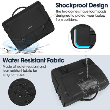 RAINSMORE Messenger Bag für Herren, 15,6 Zoll, wasserabweisend, Laptoptasche, lässige Umhängetasche, große Computertasche für Uni, Büro, Aktentasche, modische Crossbody-Handtasche, Schwarz