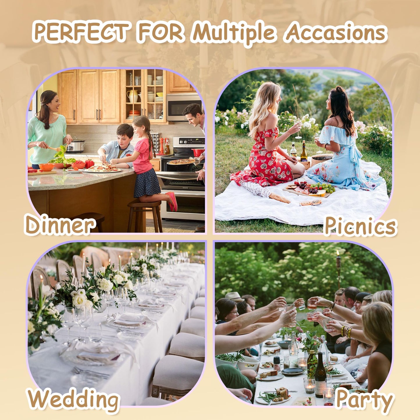 MYSKY HOME Tischdecke 60x84 Zoll (ca. 152x213 cm), rechteckig, strapazierfähig, aus Baumwolle, mit Quasten, Leinenoptik, wasserdicht, Landhausstil, knitterfrei, mit beigen Quasten für Küche, Esszimmer und Partys