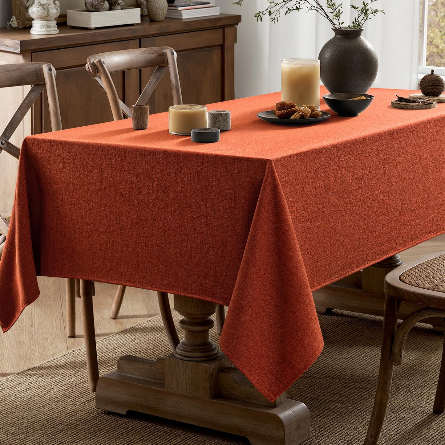 MIULEE Burnt Orange Linen Polyester Tablecloth Fall Thanksgiving 60x84 Inch Rectangle Table Cloth Waterproof,Stain Resistant & Wrinkle Resistant for Dining Party Wedding