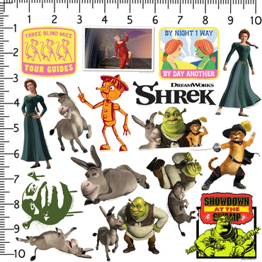 Shrek 2 50er-Pack große Deluxe-Vinyl-Aufkleber – Sortiment für Laptop, Wasserflasche, Scrapbooking, Tablet, Skateboard, drinnen und draußen