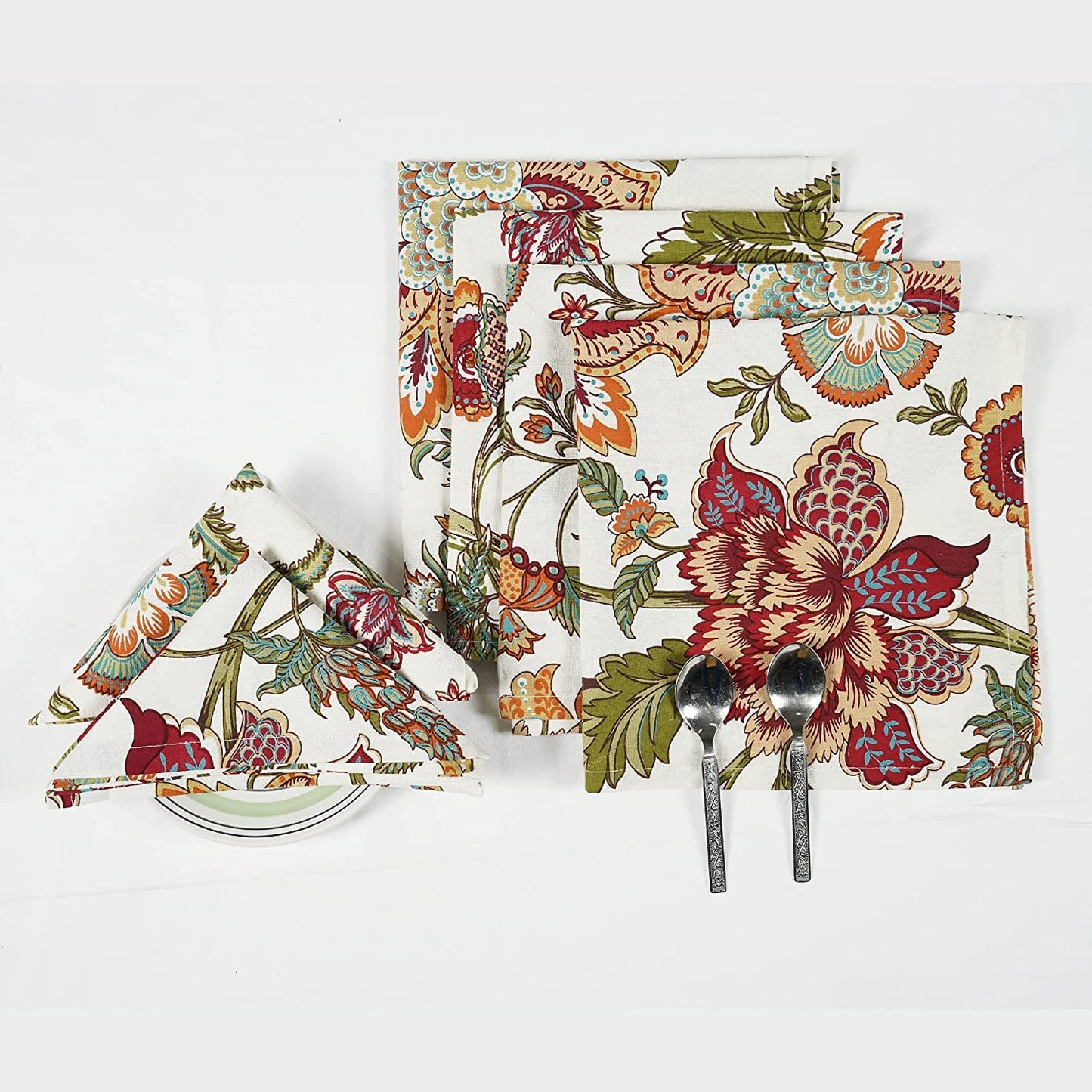 TARAN LIVING Servietten, Herbstmotiv, bedruckte Baumwolle, wiederverwendbares Boho-Servietten-Set, waschbar, ideal als Geschenk, für Zuhause, Hotel oder Silvesterpartys – Kaveri – 6er-Set, 50 x 50 cm