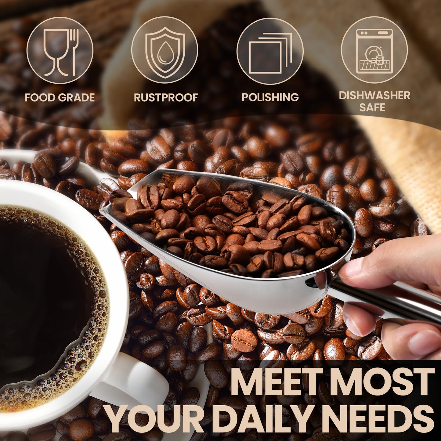 OLESBUR 12oz Edelstahl-Eisschaufel für Gefrierschränke - Spülmaschinenfester Metalllöffel mit langem Griff für Eismaschinen, Eimer, Hundefutter, Mehl und Behälter - Ideal für Bars, Partys und Hochzeiten