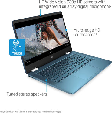 HP Laptop X360 14a – 14" Chromebook, HD-Touchscreen, Intel Celeron N4020, 4 GB LPDDR4 RAM, 64 GB eMMC, WLAN, Webcam, Bluetooth-Lautsprecher, Bluetooth 4.2, Chromblau (Generalüberholt)