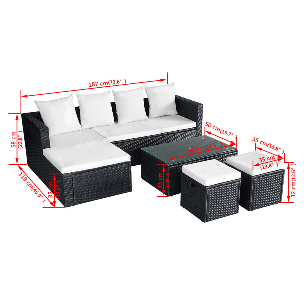 vidaXL 4-tlg. Garten-Lounge-Set mit Auflagen Poly Rattan Schwarz