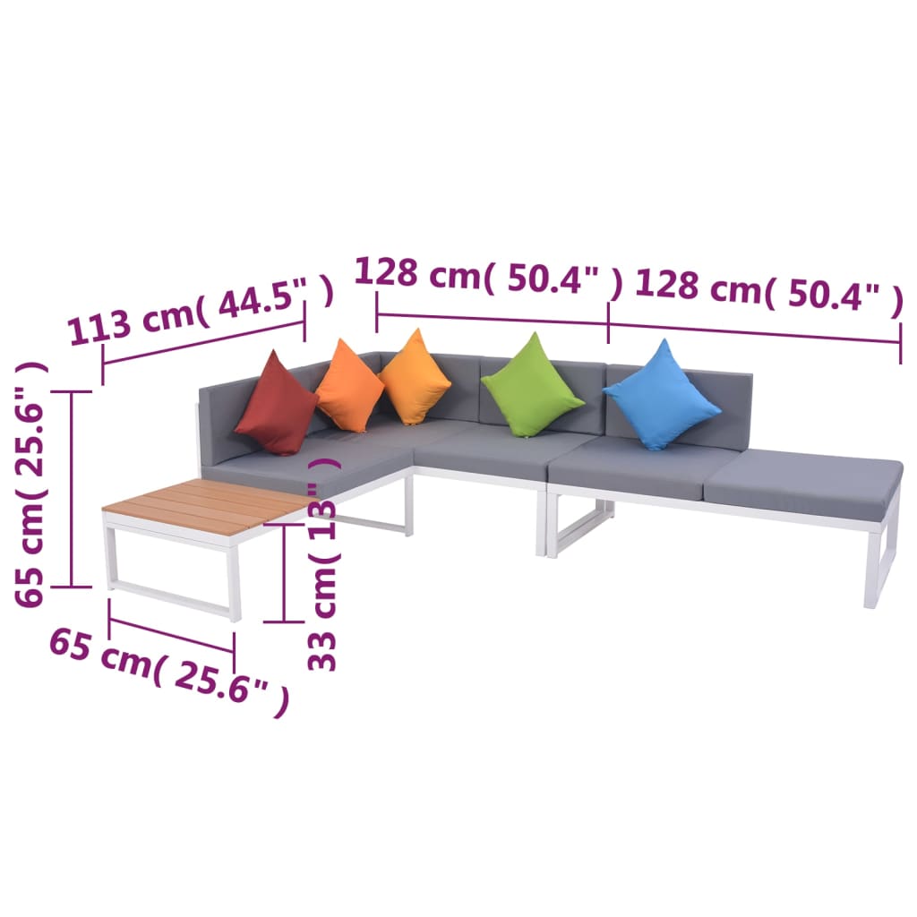 vidaXL Salon de jardin 4 pcs avec coussins Aluminium et WPC