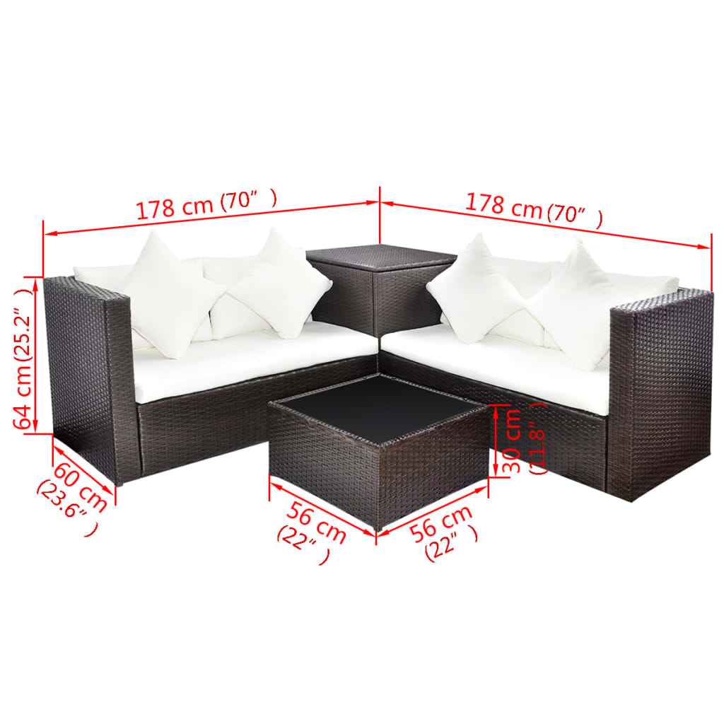 vidaXL 4-tlg. Garten-Lounge-Set mit Auflagen Poly Rattan Braun