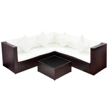 vidaXL Salon de jardin 4 pcs avec coussins résine tressée marron