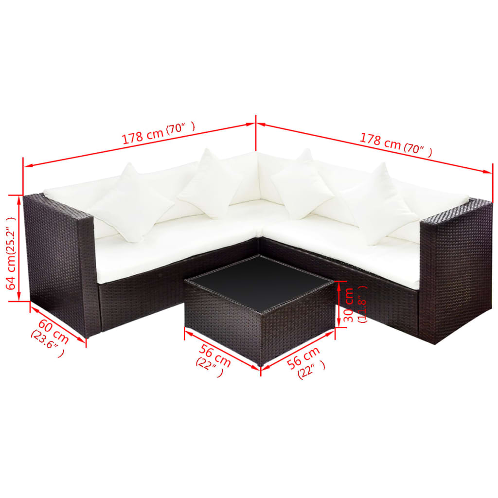 vidaXL 4-tlg. Garten-Lounge-Set mit Kissen Poly-Rattan Braun