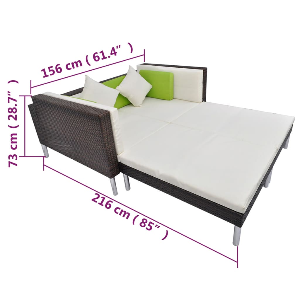 vidaXL Salon de jardin 4 pcs avec coussins résine tressée marron