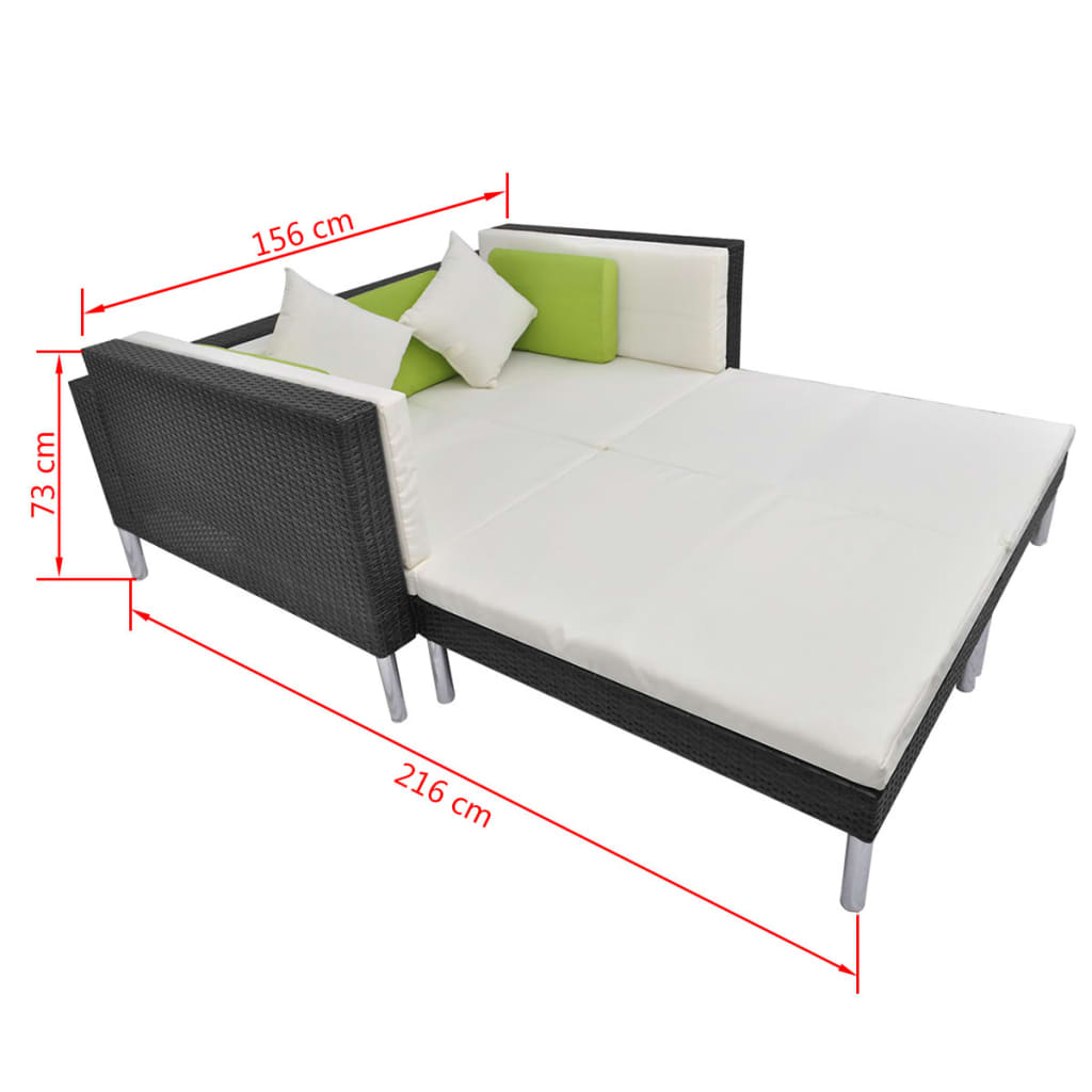 vidaXL 4-tlg. Garten-Lounge-Set mit Auflagen Poly Rattan Schwarz